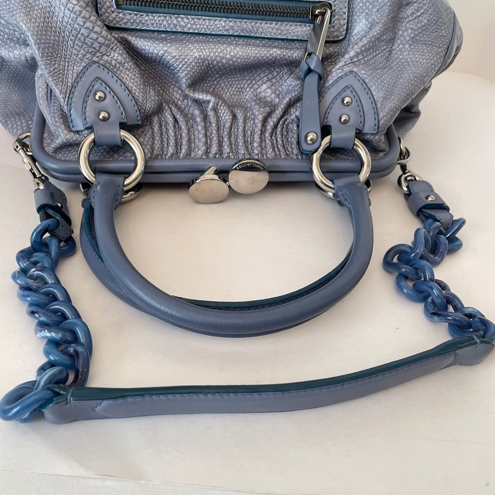 Marc Jacobs Smoke Blue Snakeskin Embossed Stam Resort Hand Bag - Picture 13 of 16